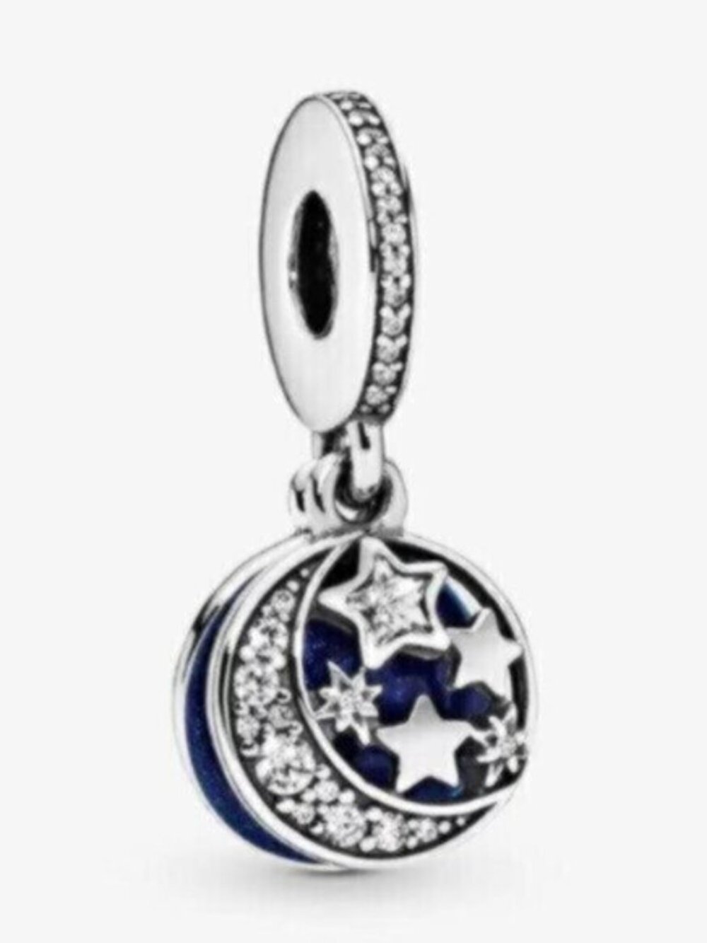 Pandora Silver Moon and Stars Dangle Charm with Blue Enamel
